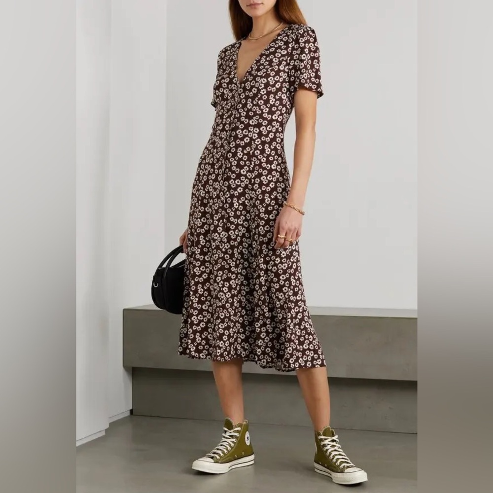 Reformation Brown Floral Midi Dress